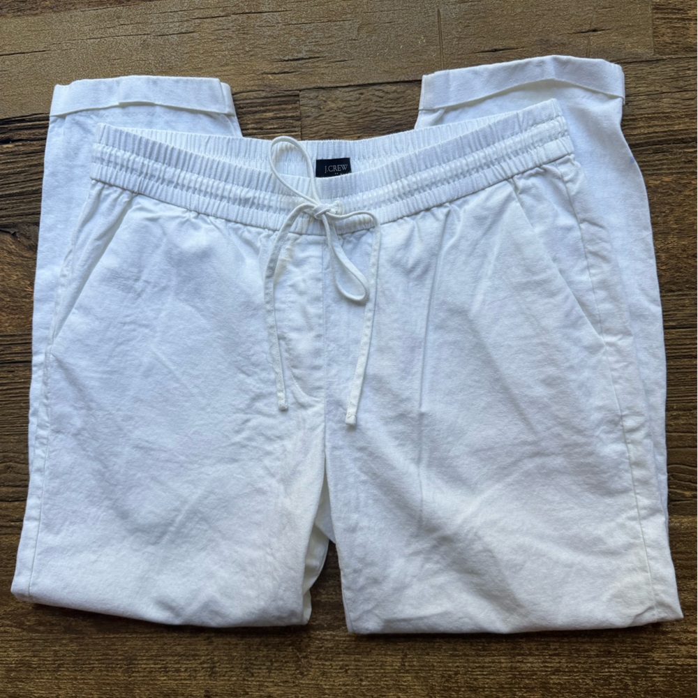 J.Crew White Pull-On Drawstring Linen Pants Size 6 - Picture 2 of 9